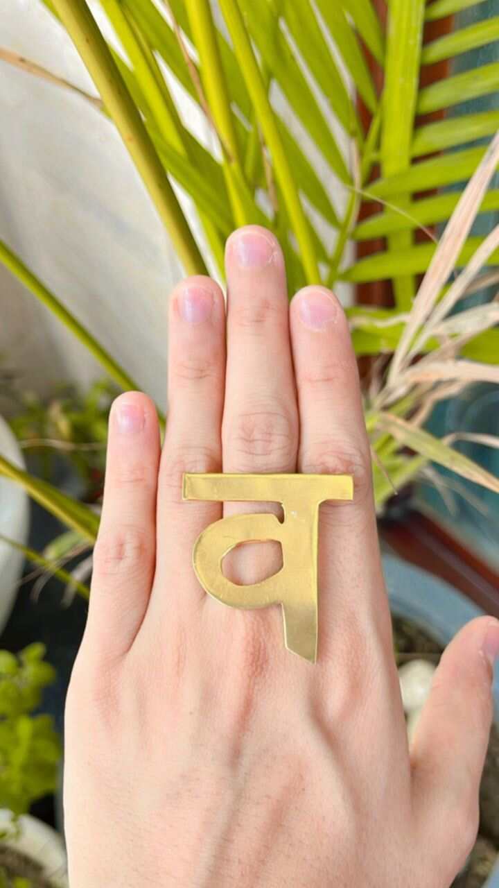 A Letter Name Alphabet Fingure Ring Gold Plated